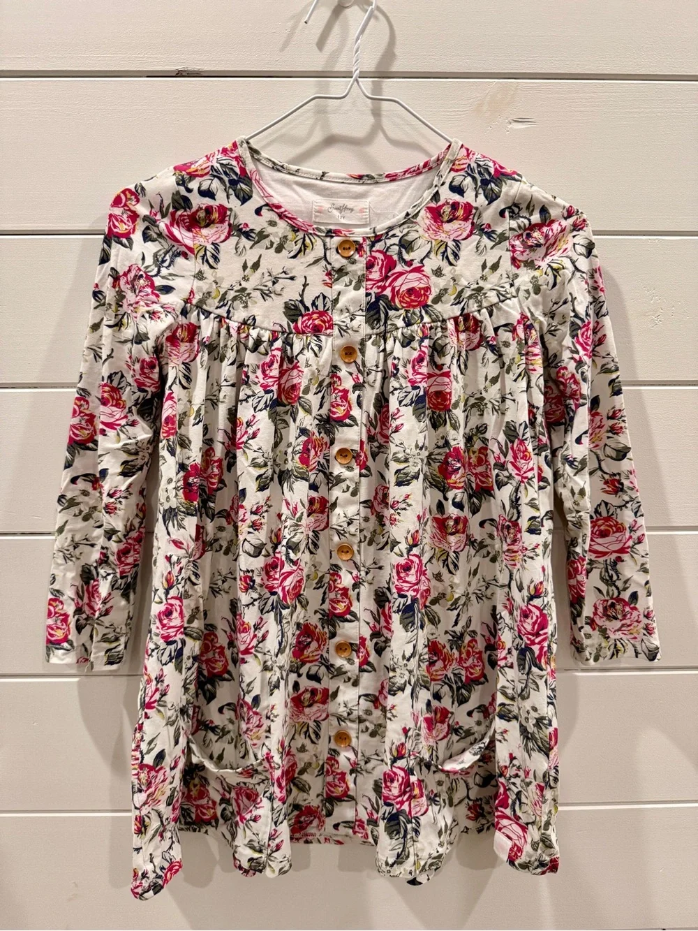 Floral Button-Front Cotton Tunic - Pink Rose Print